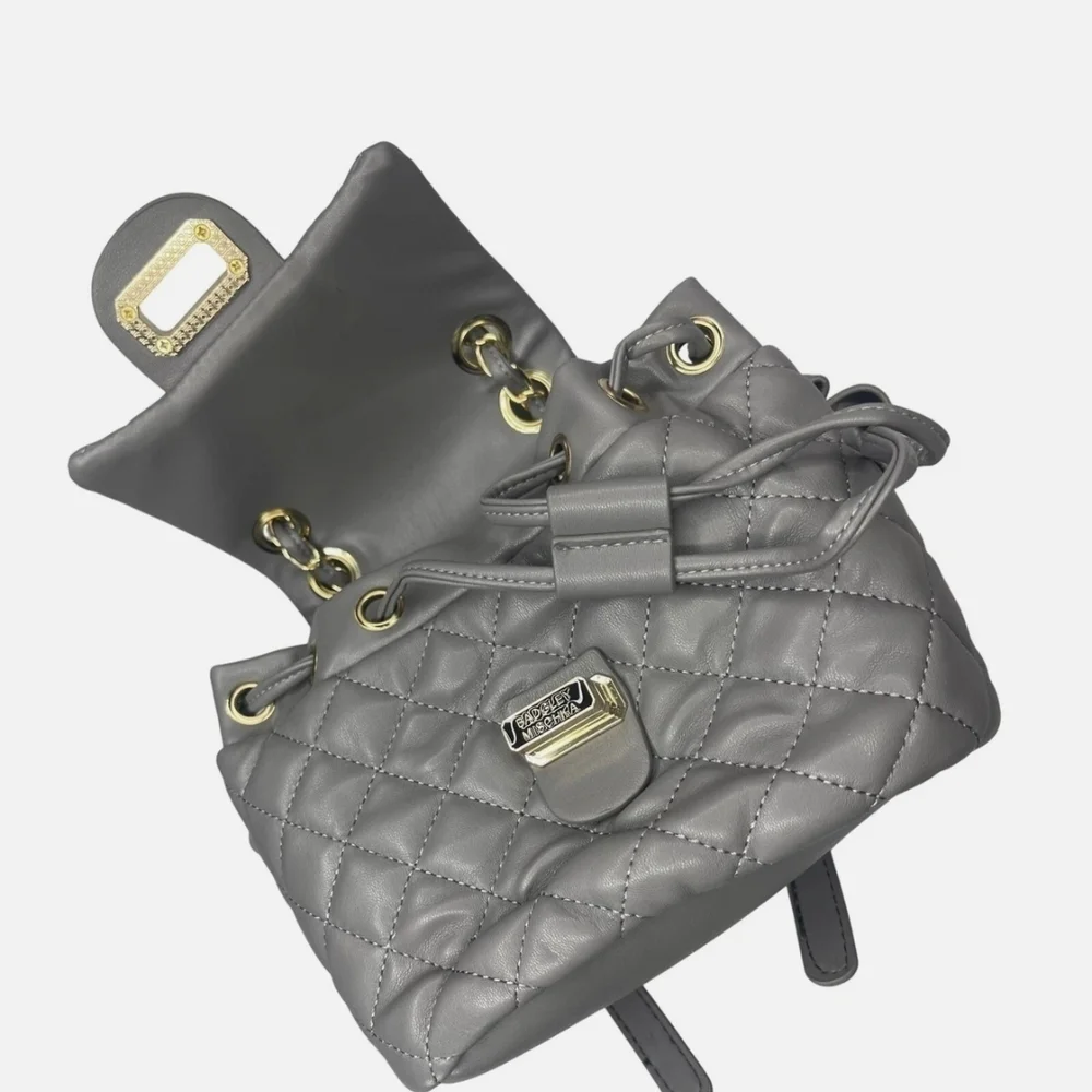 Badgely Mischka quilted mini  backpack, gray with gold tone hardware NWT